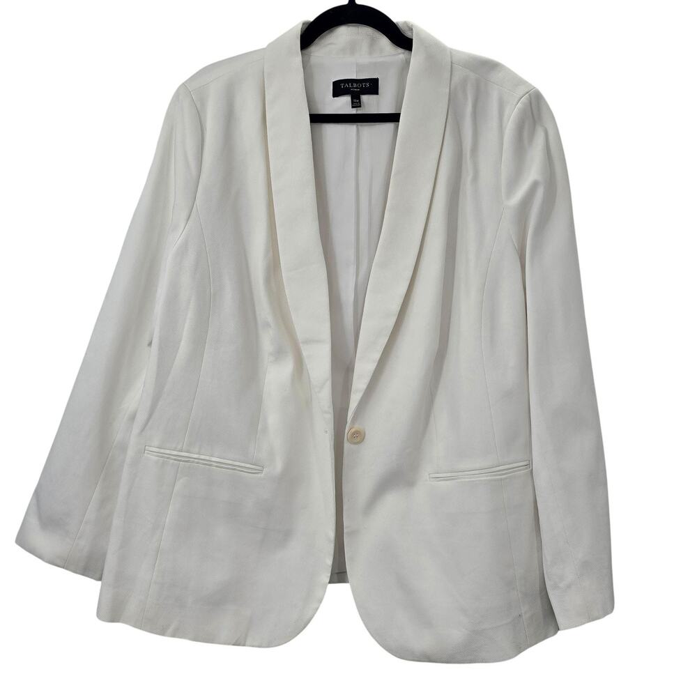 Talbots Blazer Womens 18W Plus Size White Shawl Collar One Button Lined Jacket